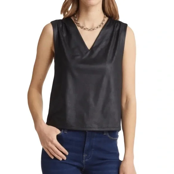 Halogen Faux Leather Black Media Sleeveless Top Size Small - Picture 1 of 8